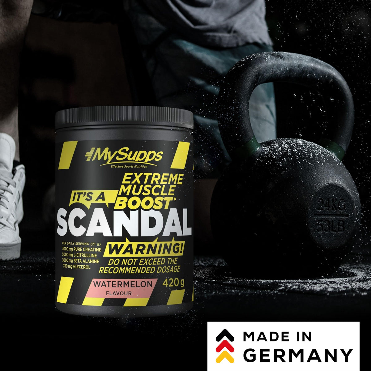 My Supps Scandal Extreme Muscle Pre Workout Training Booster - Watermelon with Creatine, Citrulline, Beta Alanine, Caffeine & Tyrosine for Energy - Gym Nutrition Supplement - 20 Servings 420 g