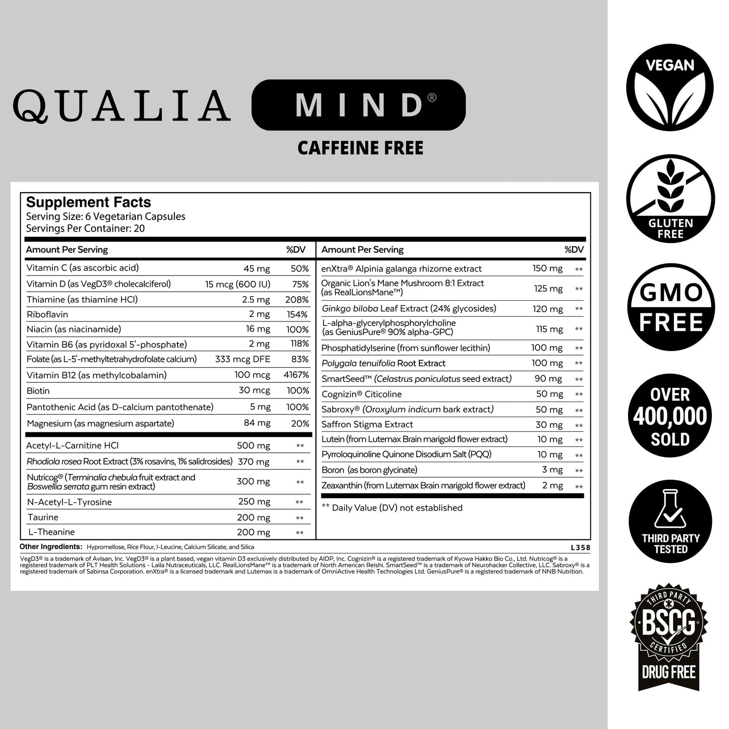 Qualia Mind (Caffeine Free) | The Ultimate Blend for Brain Health* | Doctor-Formulated Nootropic to Fuel Focus & Concentration* | Supports Long Term Brain Health| Maintain Drive & Productivity QUALIA LIFE SCIENCESBuy Supplements Australia