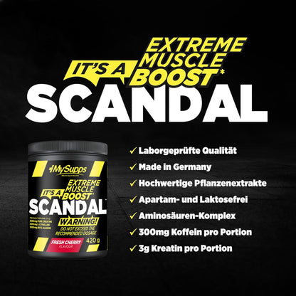 My Supps Scandal Extreme Muscle Pre Workout Training Booster - Fresh Cherry with Creatine, Citrulline, Beta Alanine, Caffeine & Tyrosine for Energy - 20 Servings 420 g