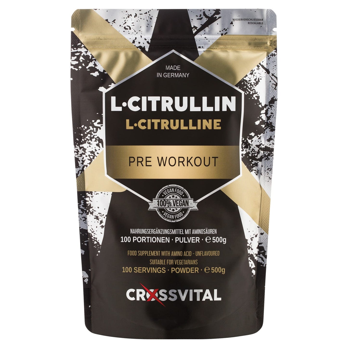 L-Citrullin Base Powder, CROSSVITAL I Vegan, 500 g, 100 Servings