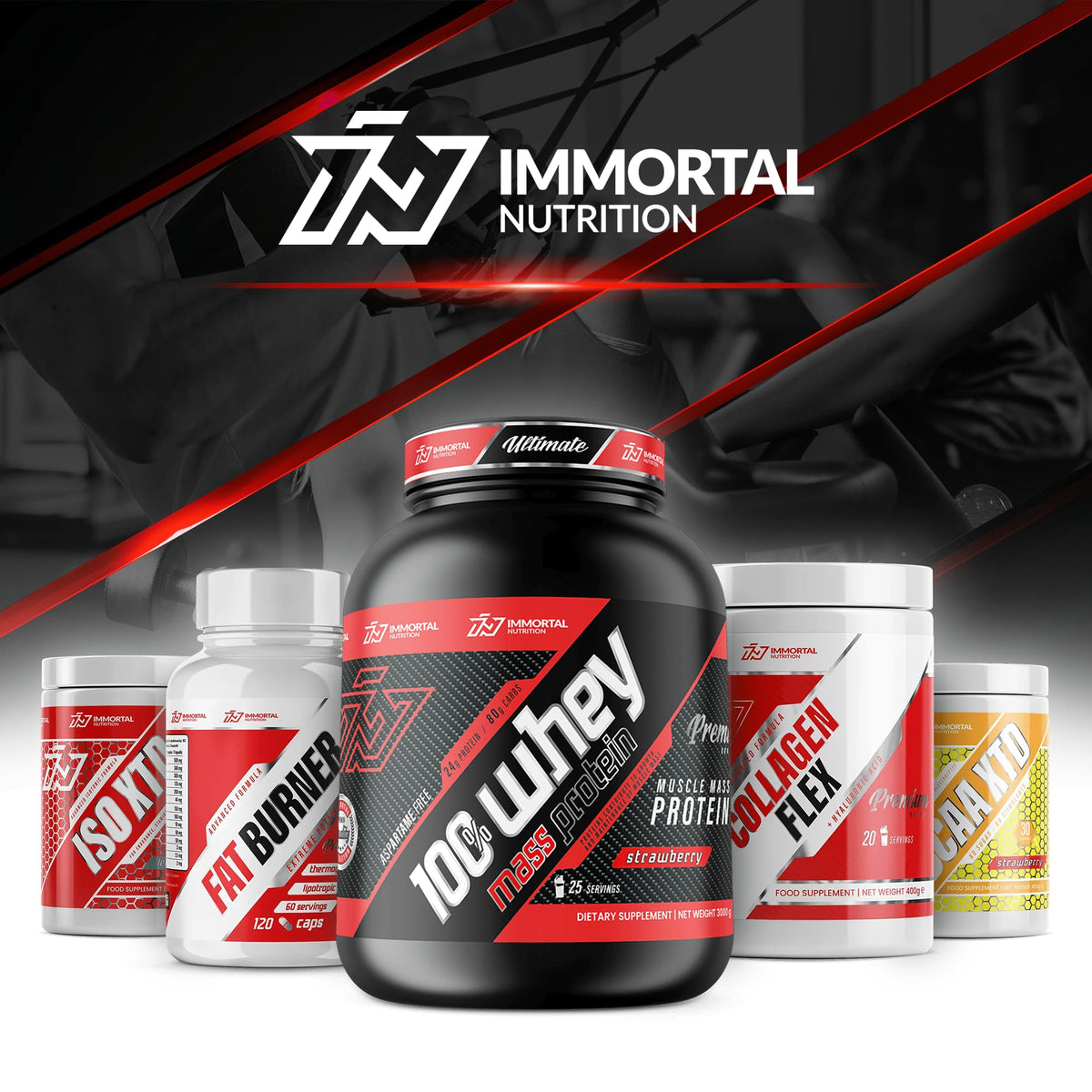 Immortal Nutrition EAA Amino Powder 500 g - Essential Amino Acids Complex with 9 EAAs Including BCAAs - 10 g per Serving - 50 Servings - Instant Drink - Strawberry Flavour