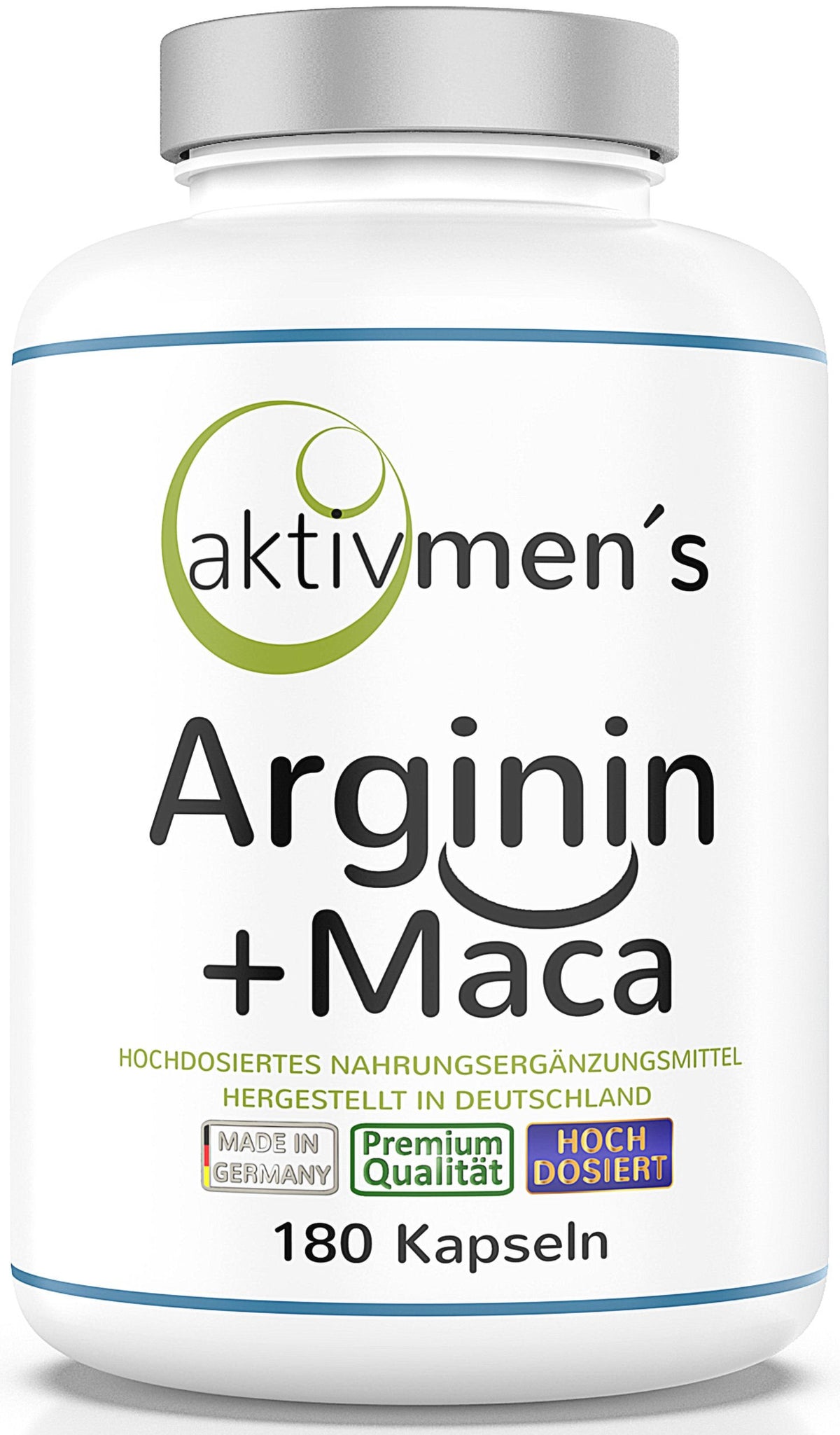 Aktivmen Arginine + Maca High Dose – for Highly Active Men – Tested by Experts – 100% Vegan 180 Capsules, L-Arginine Base 3600 + Maca 6000 (Maca Root Extract 20:1) 1 Tin (1 x 140 g)