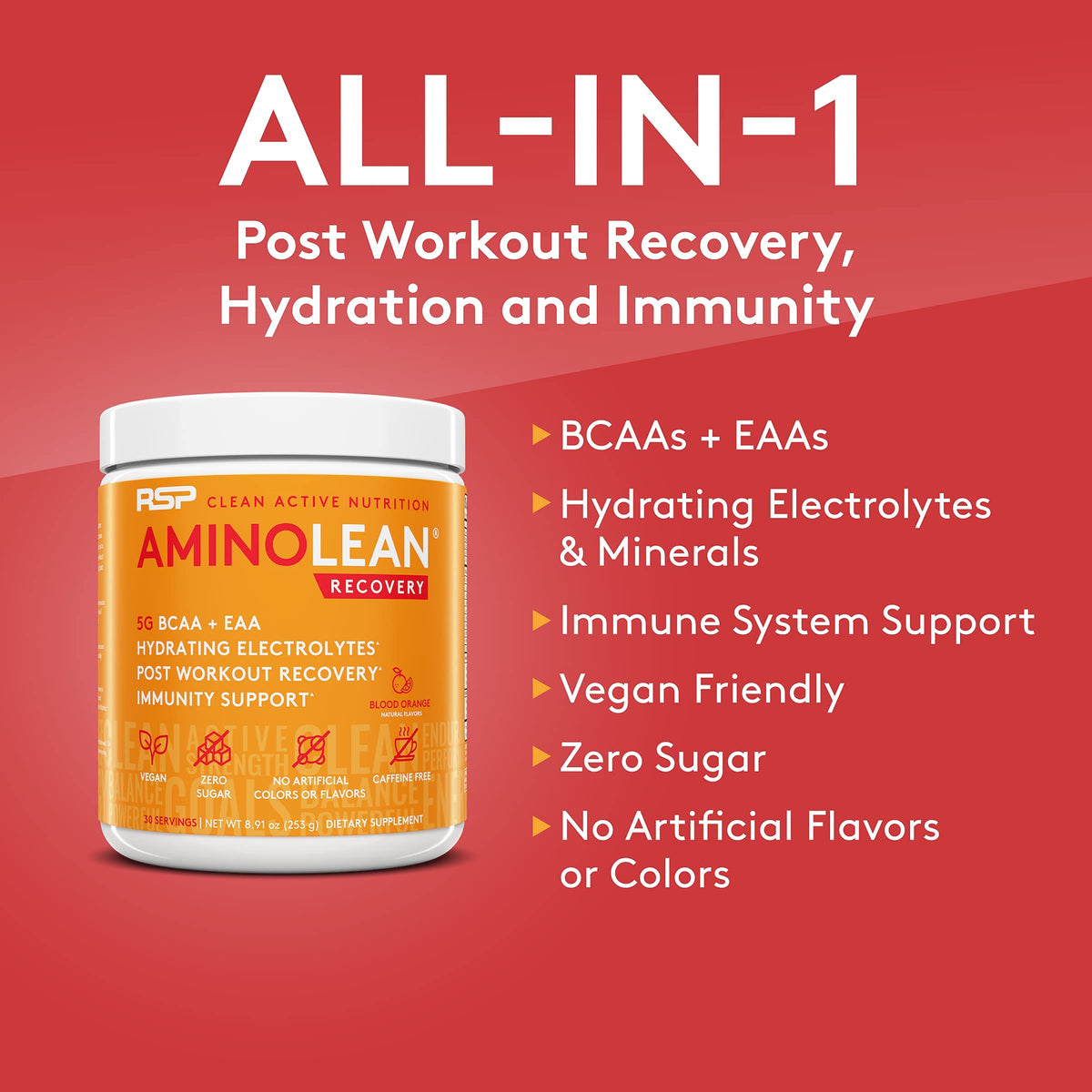 RSP NUTRITION AminoLean Pre Workout Energy (BlackBerry Pomegranate 30 Servings) with AminoLean Recovery Post Workout Boost (Blood Orange 30 Servings)