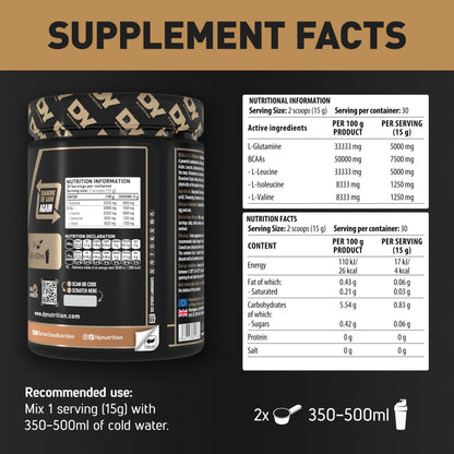 DY Nutrition Hit BCAA 4:1:1 + Glutamine (450g) Peach Amino Acids Amino Acid Mix