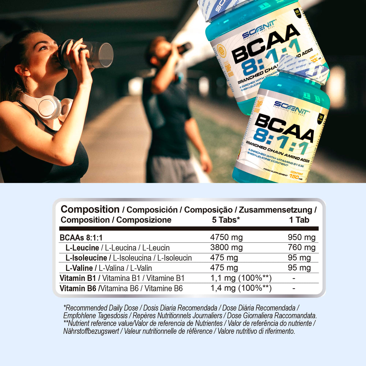BCAA Ultra Tablets - 500 Tablets with High Dose - With Vitamin B1 and B6 - Leucine, L-Isoleucine, L-Valine - Branched Chain Essential Amino Acids (500 Tablets)