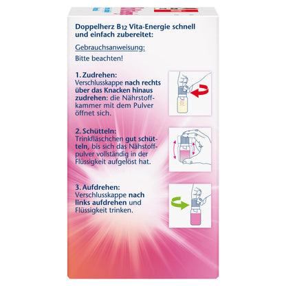 Doppelherz B12 Vita-Energie Raspberry Flavour | High dose with 450 μg vitamin B12 per drinking bottle - additionally with 3 other B vitamins - 30 drinking bottles