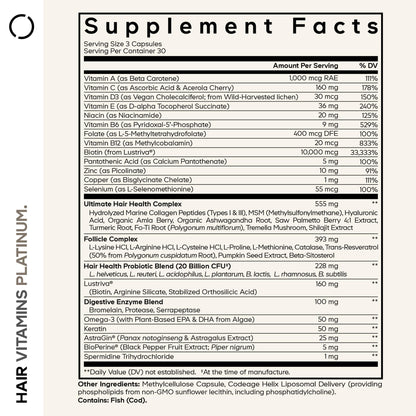 Codeage Hair Vitamins Platinum - Lustriva Hair Growth Support, Spermidine, AstraGin, Biotin, Keratin, Collagen, Enzymes, Omega-3, Multivitamins, Probiotics – Healthy Hair Supplement - 90 Capsules CodeageBuy Supplements Australia