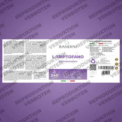 Bandini® L-Tryptophan 240 Capsules - L Tryptophan with 500 mg per capsule | High dose - 8 months range - Made from vegetable fermentation - Laboratory tested, without unwanted additives - 100% vegan