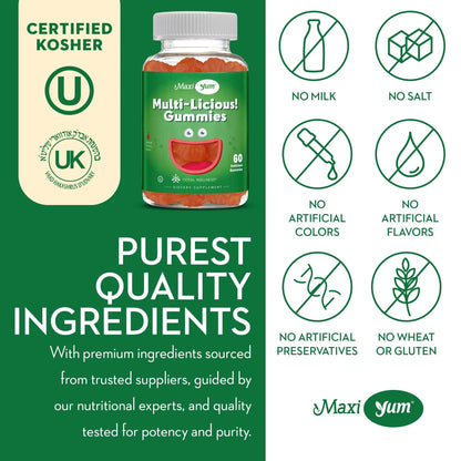 Maxi Health Multivitamin Gummies Vitamins for Adults & Kids - Cherry Flavored Gummy Multivitamins - 60 Vitamin Gummies for Women and Men Maxi Health