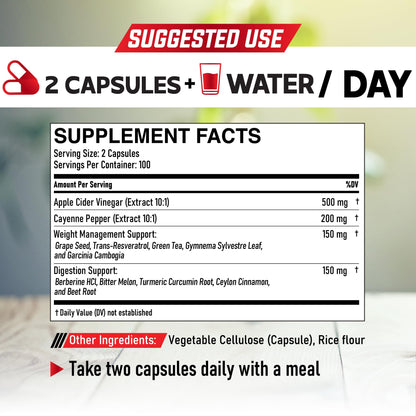 12in1 Apple Cider Vinegar Supplements - 200 Capsules with Cayenne Pepper, Grape Seed DEDICADBuy Supplements Australia