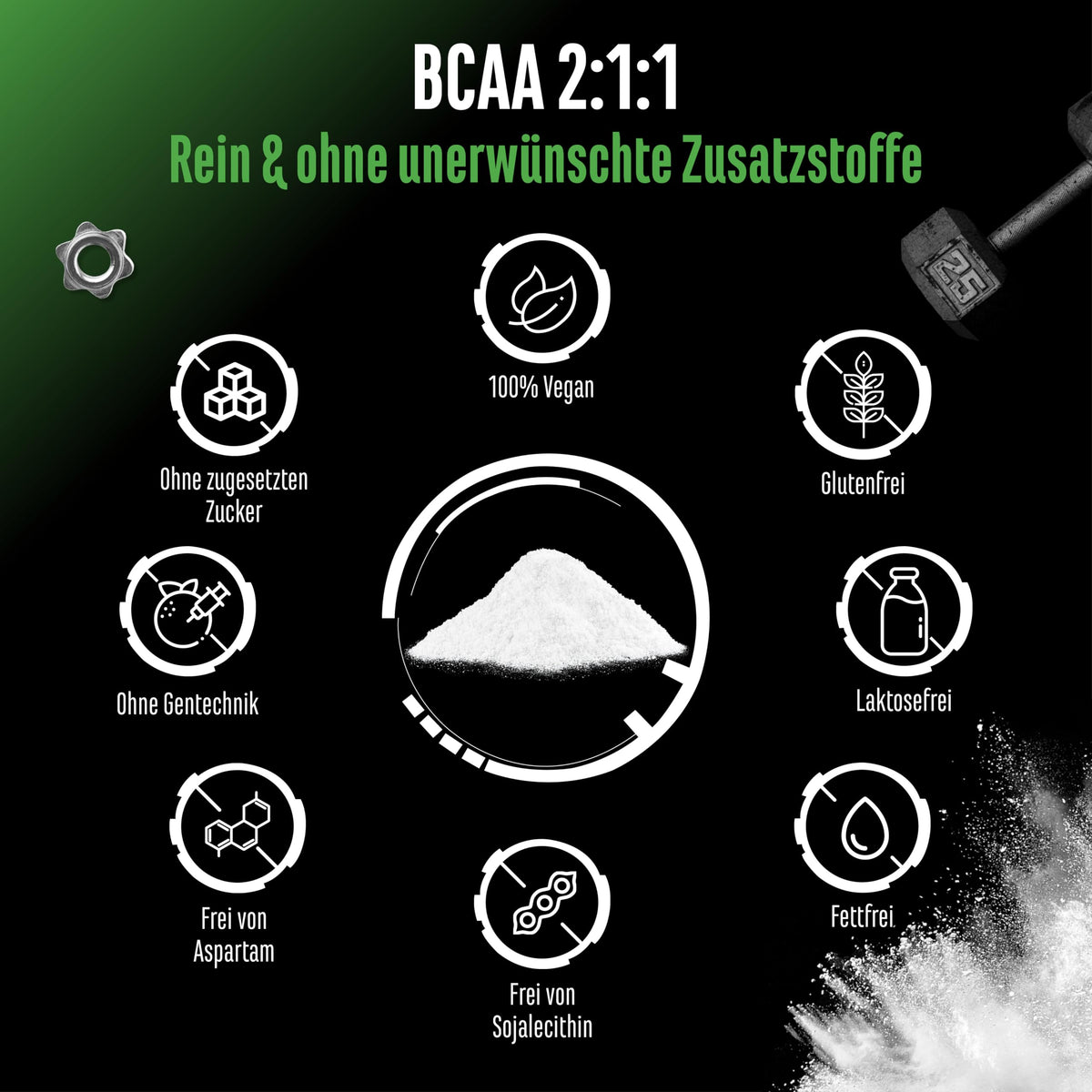 Gen German Elite Nutrition BCAA 2:1:1 Powder - 500 g - 35 Applications | With leucine - isoleucine - valine - neutral in taste - vegetable fermentation - without unnecessary additives - vegan