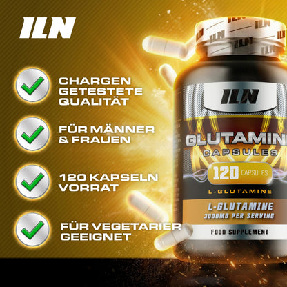 L-Glutamine Capsules - 3000mg with Vitamin D & B12 - 120 Capsules