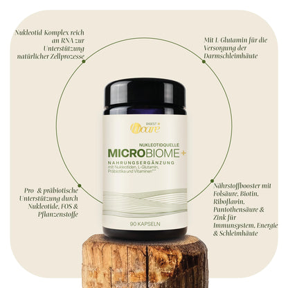 hu´care® Microbiome Plus (+) - Nucleotide Blend Intestaid® with 300 mg Nucleotides and 210 mg L-Glutamine per Daily Serving, FOS, Amino Acids and B Vitamins - Supplements Hu´care® Microbiome - 90
