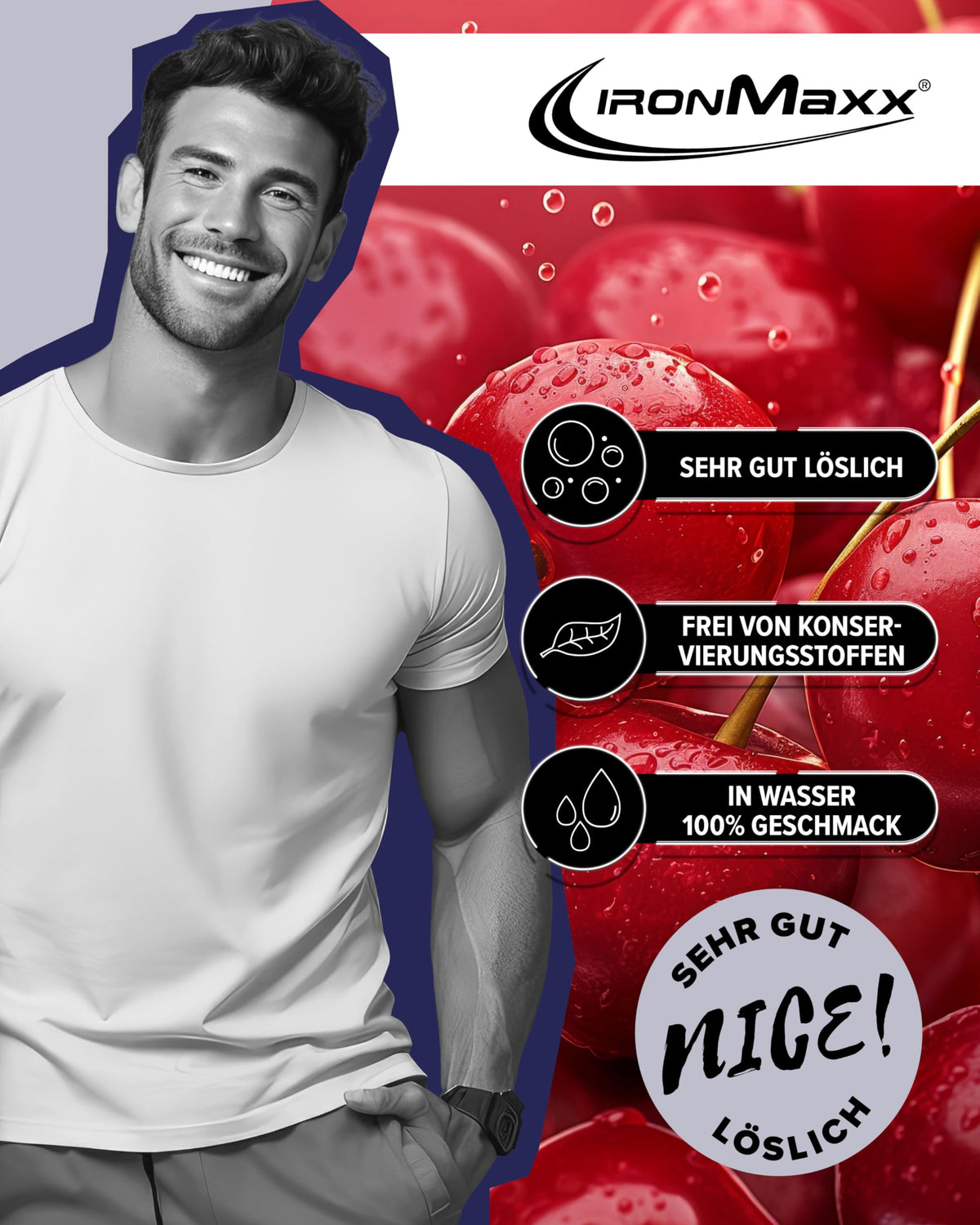 IronMaxx Creatine Powder Flavoured Zero - Kirsche 500g Dose | Hochdosiert Mit 4500Mg Kreatin Monohydrat Pro Portion | Vegan Und Zuckerfrei