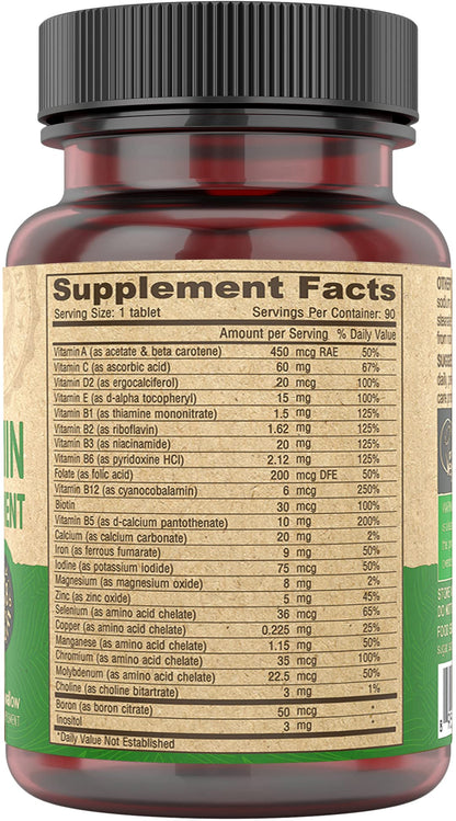 DEVA Vegan Multivitamin for Women & Men with Iron, Vitamin C, E, B Complex Vitamins, Zinc, 90 Tiny Tablets