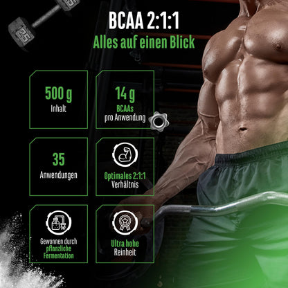 Gen German Elite Nutrition BCAA 2:1:1 Powder - 500 g - 35 Applications | With leucine - isoleucine - valine - neutral in taste - vegetable fermentation - without unnecessary additives - vegan