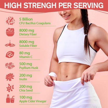 9-in-1 Probiotic Prebiotic Fiber Gummies for Adults & Teens, Sugar-free Fiber Supplement with Psyllium Husk, FOS, Inulin, ACV & 5 Billion CFU Bacillus Coagulans - Maple Wellness Supplements