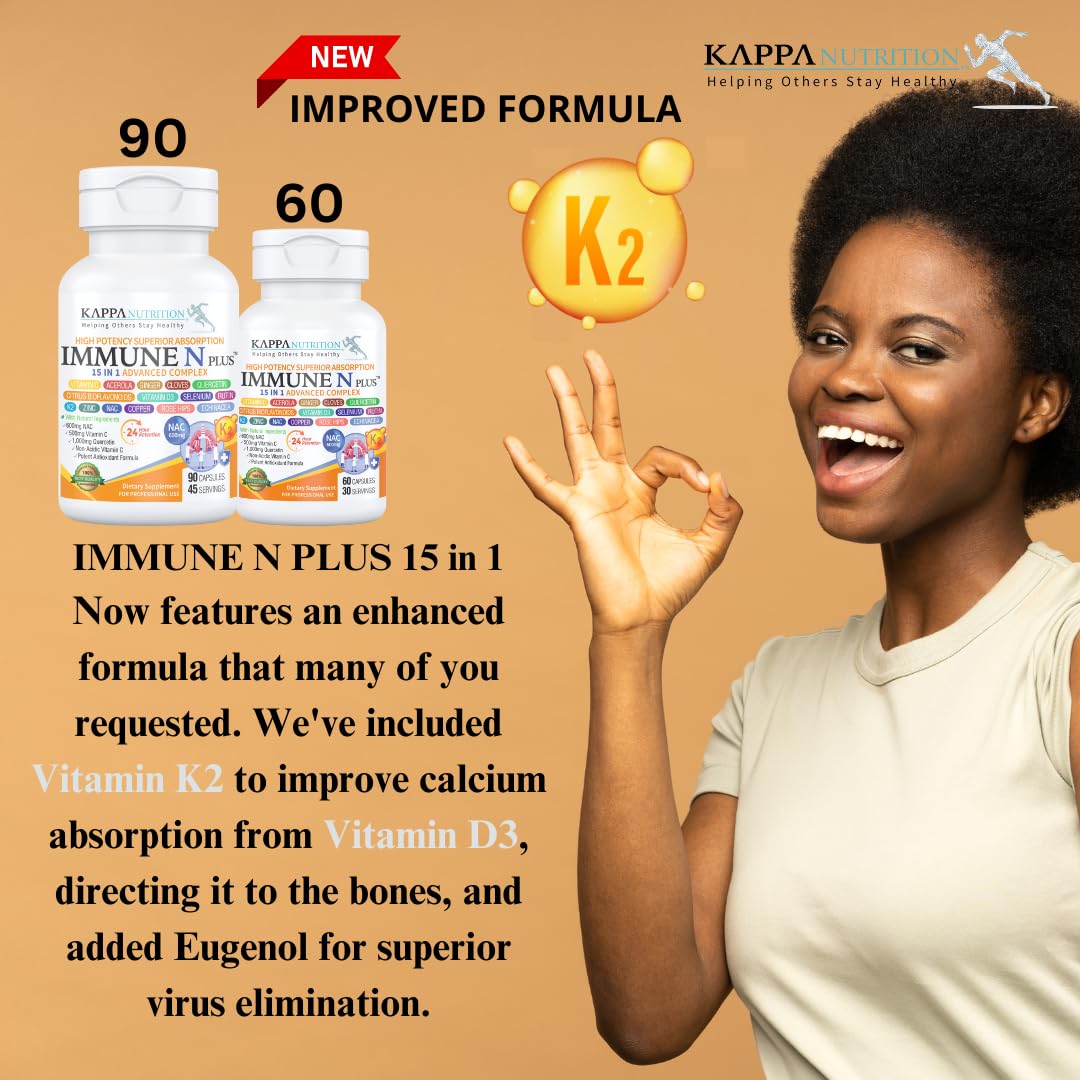 (90 Capsules), NAC 600mg, Quercetin 1,000mg, Vitamin C 500mg, Zinc 50mg, Vitamin D3 5,000iu, Selenium, Copper, Acerola, Ginger, Rutin, Citrus Bioflavonoids, Rose Hips, Echinacea, Immune N Plus 15 in 1 - Maple Wellness Supplements