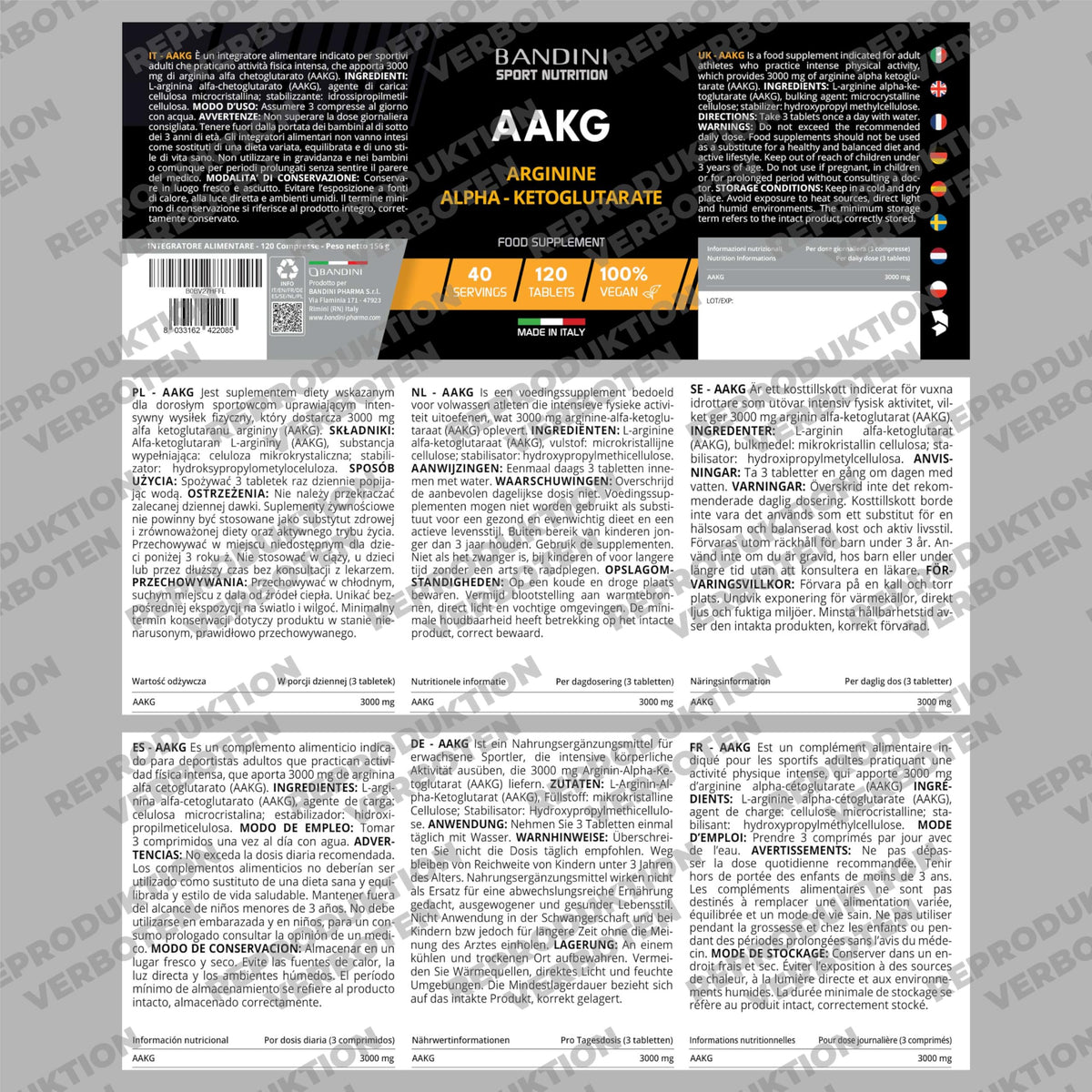 Bandini® AAKG 120 Tablets L-Arginine Alpha Ketoglutarate Amino Acid | hochwertige L Arginin Ketoglutarat für Ausdauer & Muskelregeneration, vor und nach dem Training