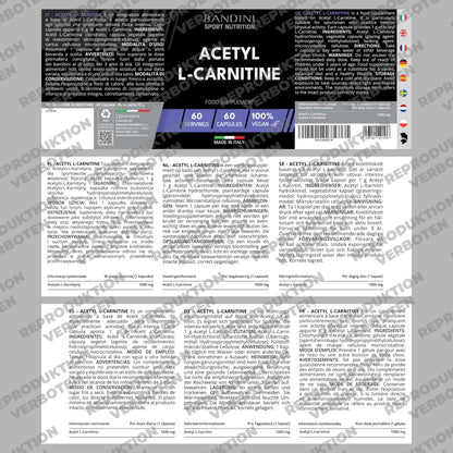 Bandini® Acetyl L-Carnitine, Acetyl-L-Carnitine Hydrochloride, 60 Capsules | Premium Carnitin: stoffwechselanregend, Energie und erhöhte Ausdauer, vegan, 1 Kapsel Carnitine pro Tag, 2 Monate Versorgung