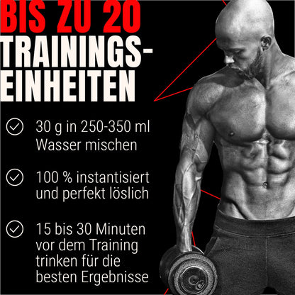 Strongest training booster - premium pre-workout booster with the absolute hardcore dose - for more pumping, focus and continuous power - 600 g - made in Germany | Pump booster with natural caffeine - for fitness energy and focus - vegan