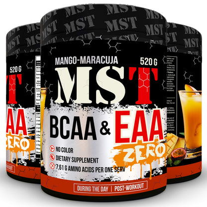 BCAA&EAA 520 g 40 Servings | BCAA Powder | EAA Powder | Vegan | Instant | 8 g Amino Acids | No Dye | with Vitamin B6 | Germany | (Mango Passion Fruja)