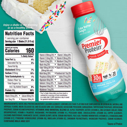 Premier Protein Shake, Cake Batter, 30g Protein, 1g Sugar, 24 Vitamins & Minerals Premier ProteinBuy Supplements Australia