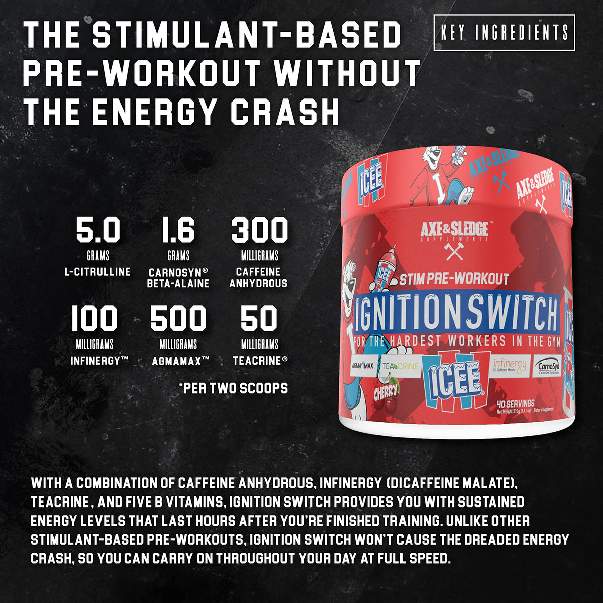 Ignition Switch Pre-Workout with CarnoSyn, TeaCrine, Infinergy, and AgmaMax, Long Lasting Energy, Laser Focus, Increased Pumps, Enhanced Performance, 40 servings