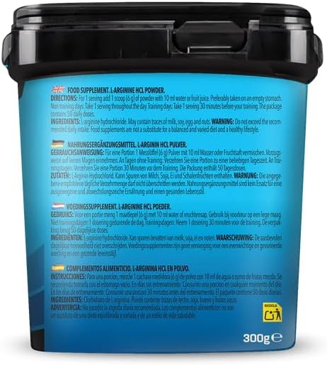 Bodylab24 Arginine HCl Powder 300 g, 100% Pure L-Arginine Hydrochoride, Delivers 6 g L-Arginine HCl per Daily Dosage, No Other Additives