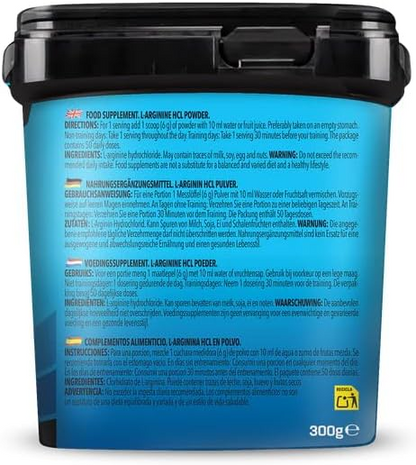 Bodylab24 Arginine HCl Powder 300 g, 100% Pure L-Arginine Hydrochoride, Delivers 6 g L-Arginine HCl per Daily Dosage, No Other Additives