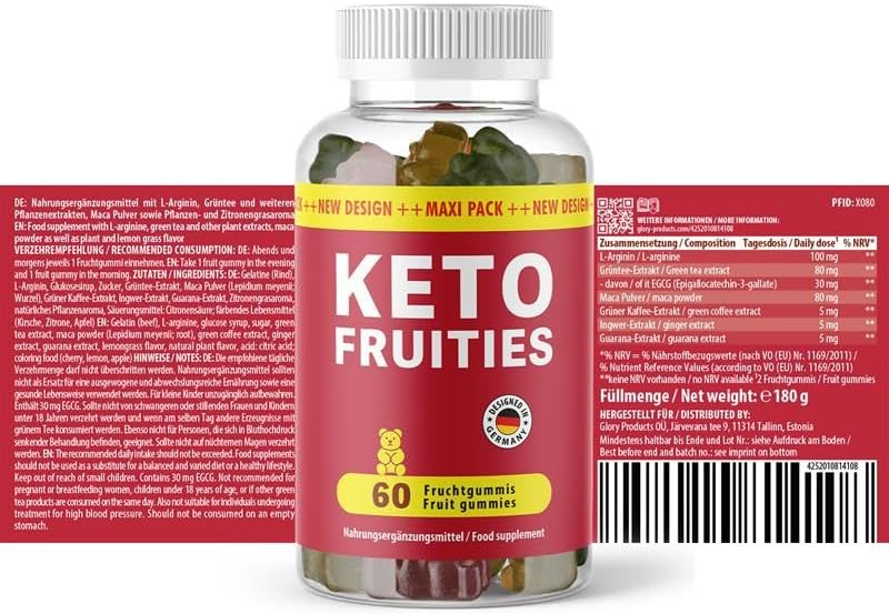 Ketofruities Fruit Gums, Ideal Companion for Your Wellbeing, High-Quality Ingredients, 60 Fruit Gummies