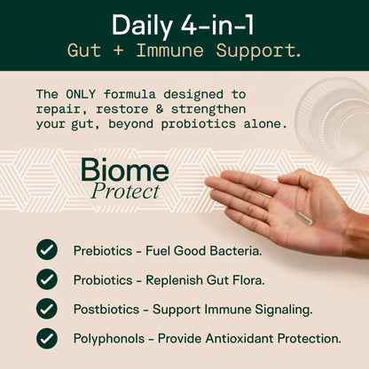 Adapt Naturals 4-in-1 Biome Protect Prebiotics, Probiotics Supplement Postbiotics & Polyphenols for Microbiome, Gut Health & Defense - Maple Wellness Supplements