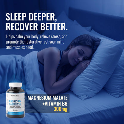 ADAPTOHEAL Magnesium Complex – Glycinate, Malate & Citrate with Vitamin B6, Sleep Support, Stress Relief, Muscle Relaxation, Nervous System Support – 90 Capsules - Maple Wellness Supplements