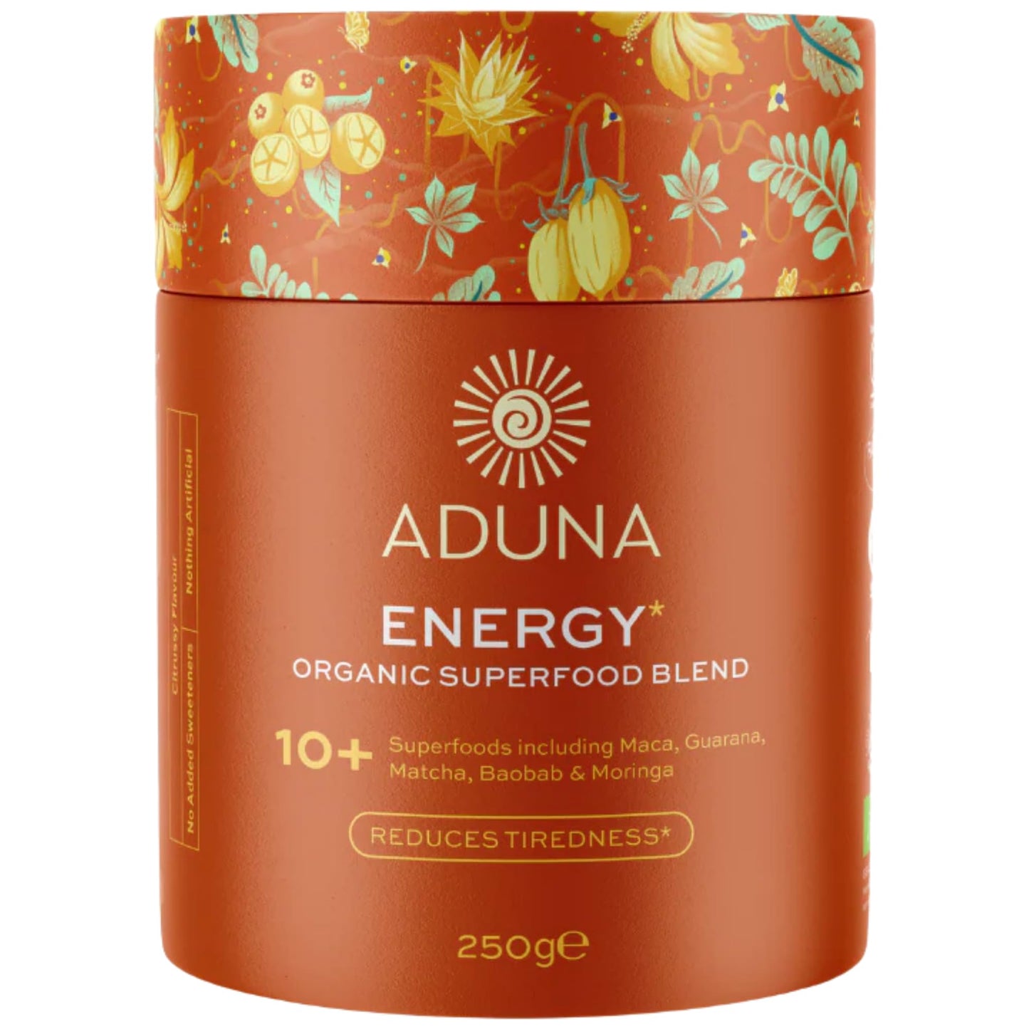 Aduna Organic Energy Superfood Blend | 100% Natural Stir-in Blend With 10+ Superfoods for Natural Energy, Focus & Reduced Tiredness | Vegan Powder for Yogurt, Juices, & Smoothies | 250g - Maple Wellness Supplements