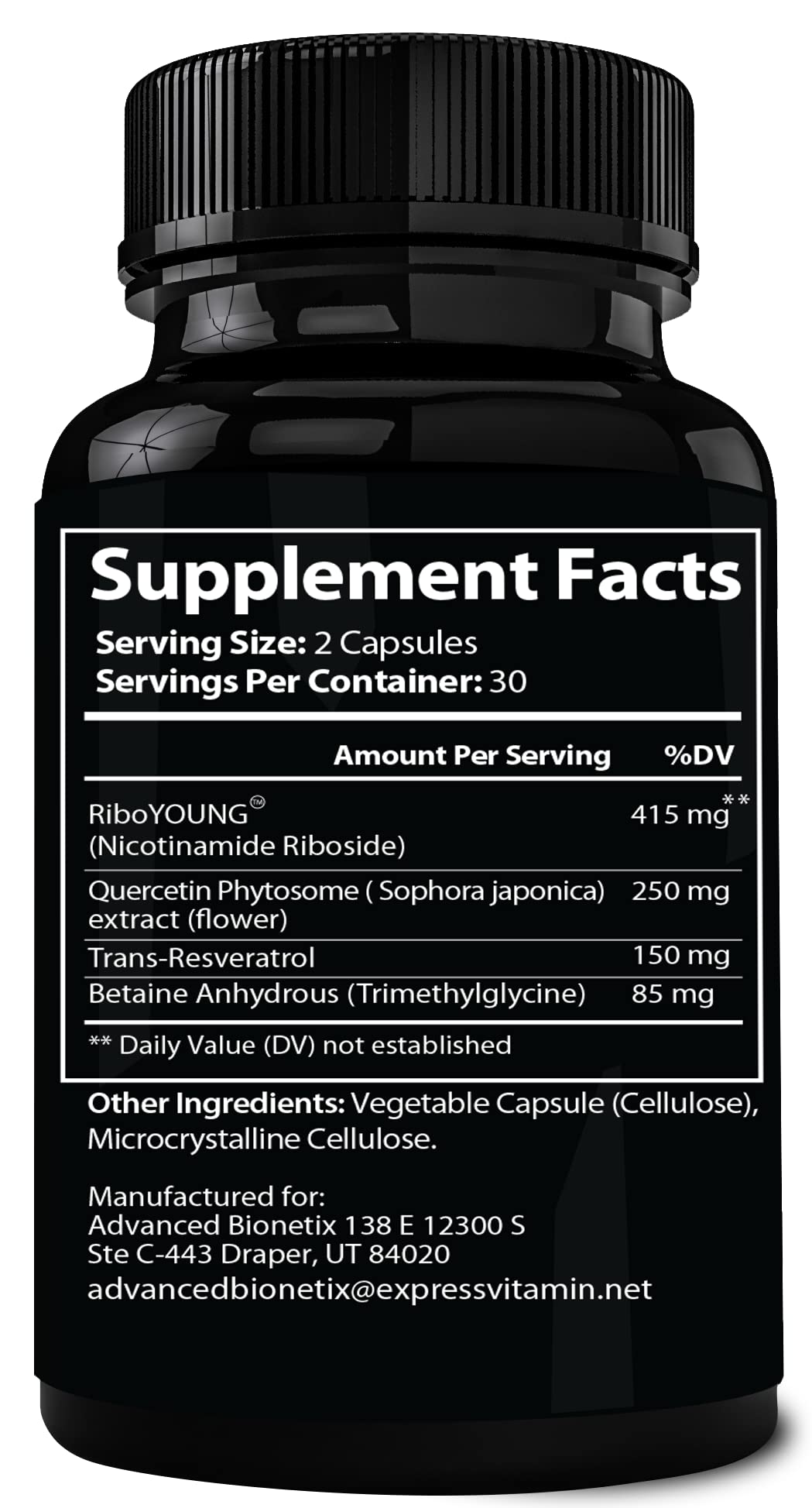 Advanced Bionetix NAD Supplement with Nicotinamide Riboside Plus Resveratrol, Quercetin, Betaine w/RiboYOUNG™ for True Anti Aging - Maple Wellness Supplements