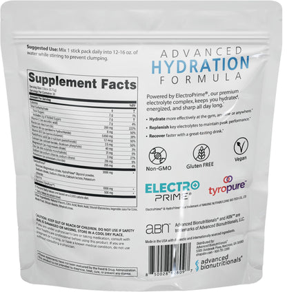 Advanced Bionutritionals Advanced Hydration Formula Electrolyte Drink Mix Powder with ElectroPrime®, L-Taurine, TyroPure™, B-Vitamins, Vitamin C – Strawberry Watermelon – 30 Stick Packs - Maple Wellness Supplements