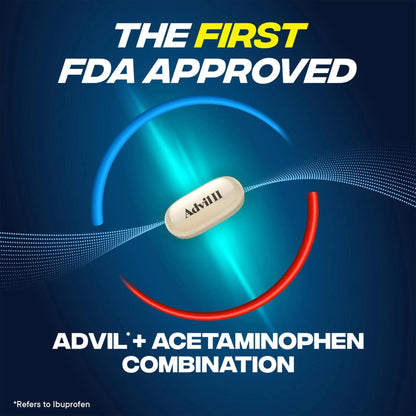 Advil Dual Action With Acetaminophen And Ibuprofen (2 Dose Equivalent) For 8 Hour Pain Relief, Coated 144 Ct Caplets And 2 Ct. Sample Of Advil PM - Maple Wellness Supplements