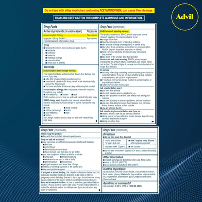 Advil Dual Action With Acetaminophen And Ibuprofen (2 Dose Equivalent) For 8 Hour Pain Relief, Coated 144 Ct Caplets And 2 Ct. Sample Of Advil PM - Maple Wellness Supplements