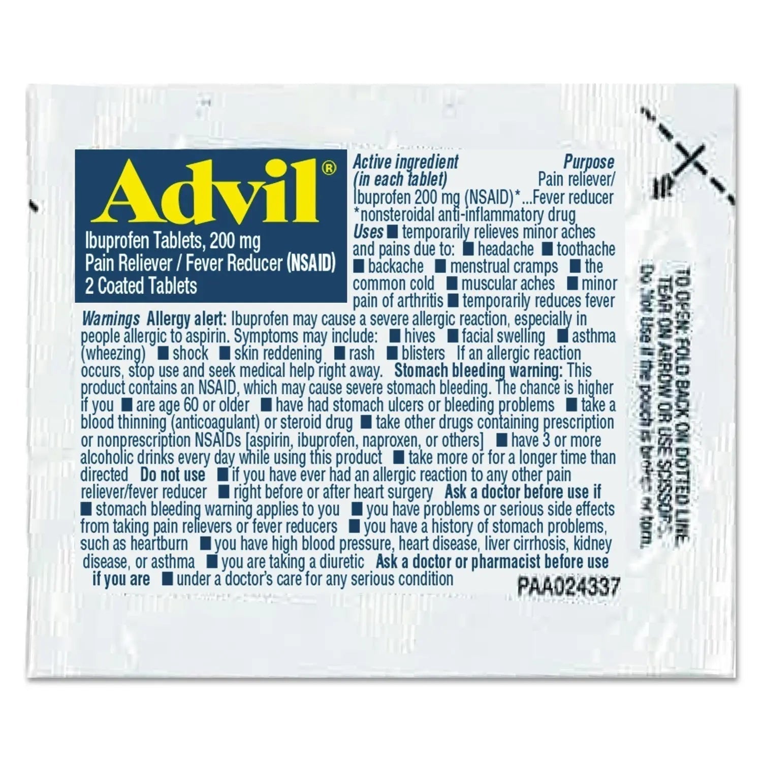 Advil Ibuprofen Tablets, 200mg, Refill Pack, Two Tablets/Packet, 30 Packets/Box - Maple Wellness Supplements