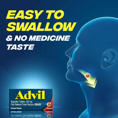Advil Pain Reliever and Fever Reducer, Pain Relief Medicine with Ibuprofen 200mg for Headache, Backache, Menstrual Pain and Joint Pain Relief - 100 Coated Tablets - Maple Wellness Supplements