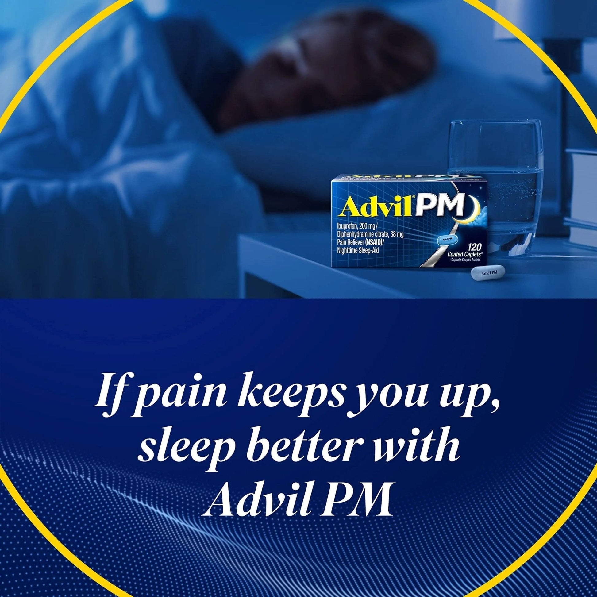 Advil PM Pain Reliever and Nighttime Sleep Aid, Pain Medicine with Ibuprofen for Pain Relief and Diphenhydramine Citrate for a Sleep Aid - 40 Coated Caplets - Maple Wellness Supplements