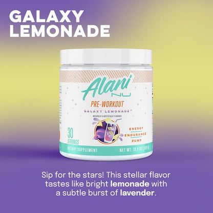 Alani Nu Pre Workout Powder GLAXAY Lemonade, Amino Energy Boost, Endurance Supplement, Sugar Free, 200mg Caffeine, L-Theanine, Beta-Alanine, L-Citrulline, 30 Servings - Maple Wellness Supplements