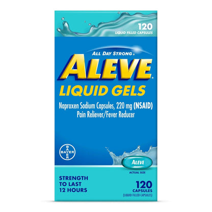 Aleve Liquid Capsules, Naproxen Sodium Capsules 220 mg (NSAID), Pain Reliever/Fever Reducer, Fast Pain Relief, 120 Count - Maple Wellness Supplements