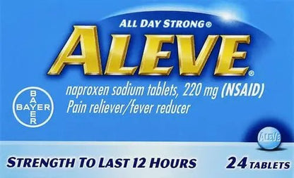 Aleve Tablets with Naproxen Sodium, 220mg (NSAID) Pain Reliever/Fever Reducer, 24 Count, Blue - Maple Wellness Supplements
