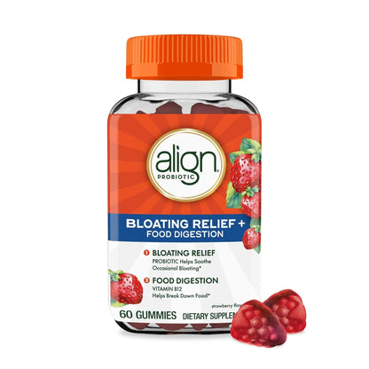 Align Probiotic, Bloating Relief + Food Digestion, Probiotics for Women and Men, Probiotic Helps Soothe Occasional Bloating*, With Vitamin B12 to Help Break Down Food into Cellular Energy*,60 Gummies - Maple Wellness Supplements