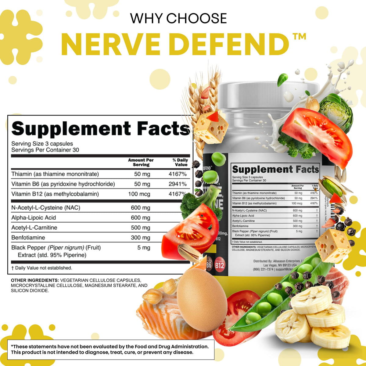 Alpha Lipoic Acid 600mg N-Acetyl Cysteine 600mg Acetyl L-Carnitine 500mg Benfotiamine 300mg - Nerve Support Supplement for Women and Men with Vitamin B1 B6 & B12 - Made in USA 90 Caps - Maple Wellness Supplements