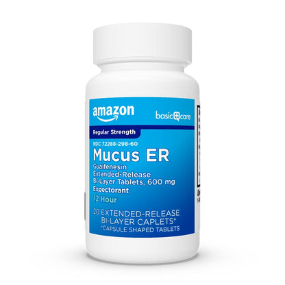Amazon Basic Care Guaifenesin Extended-Release Tablets, 600 mg, 12 Hour Expectorant for Chest Congestion and Mucus Relief, 20 Count - Maple Wellness Supplements
