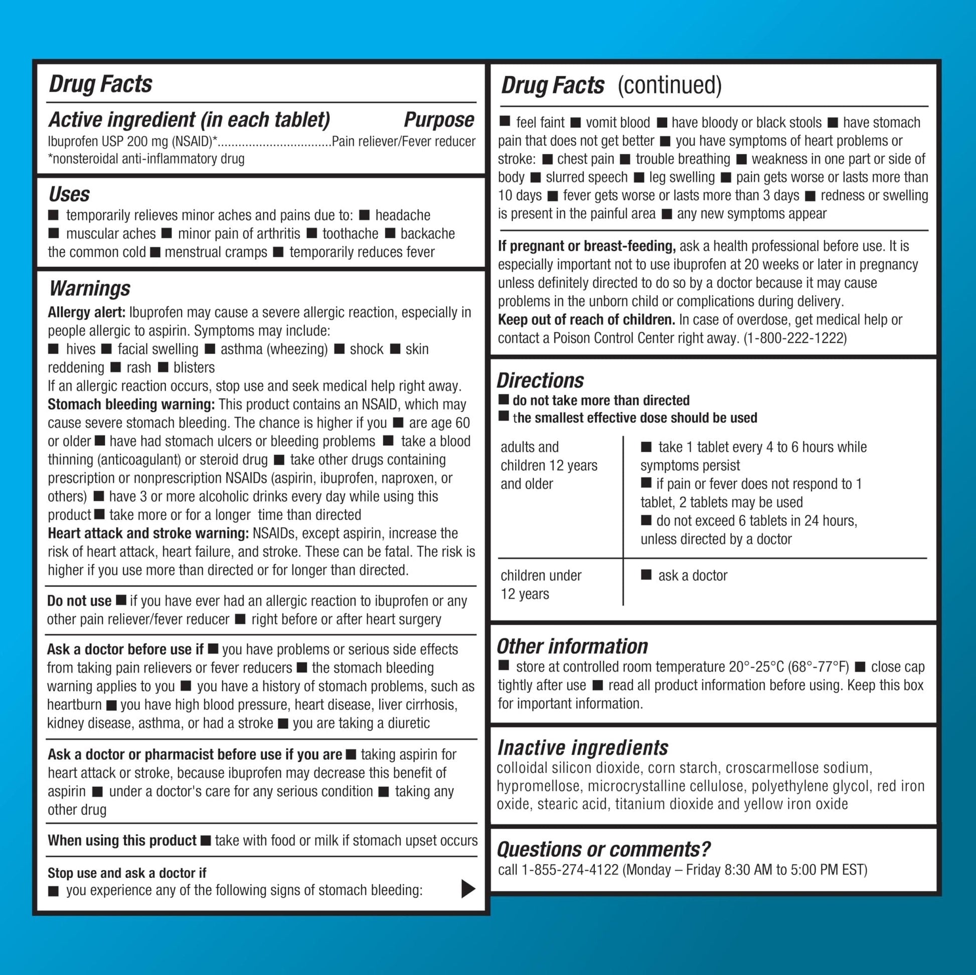 Amazon Basic Care Ibuprofen Tablets, Fever Reducer and Pain Relief from Body Aches, Headache, Arthritis Pain and More, 1000 Count - Maple Wellness Supplements