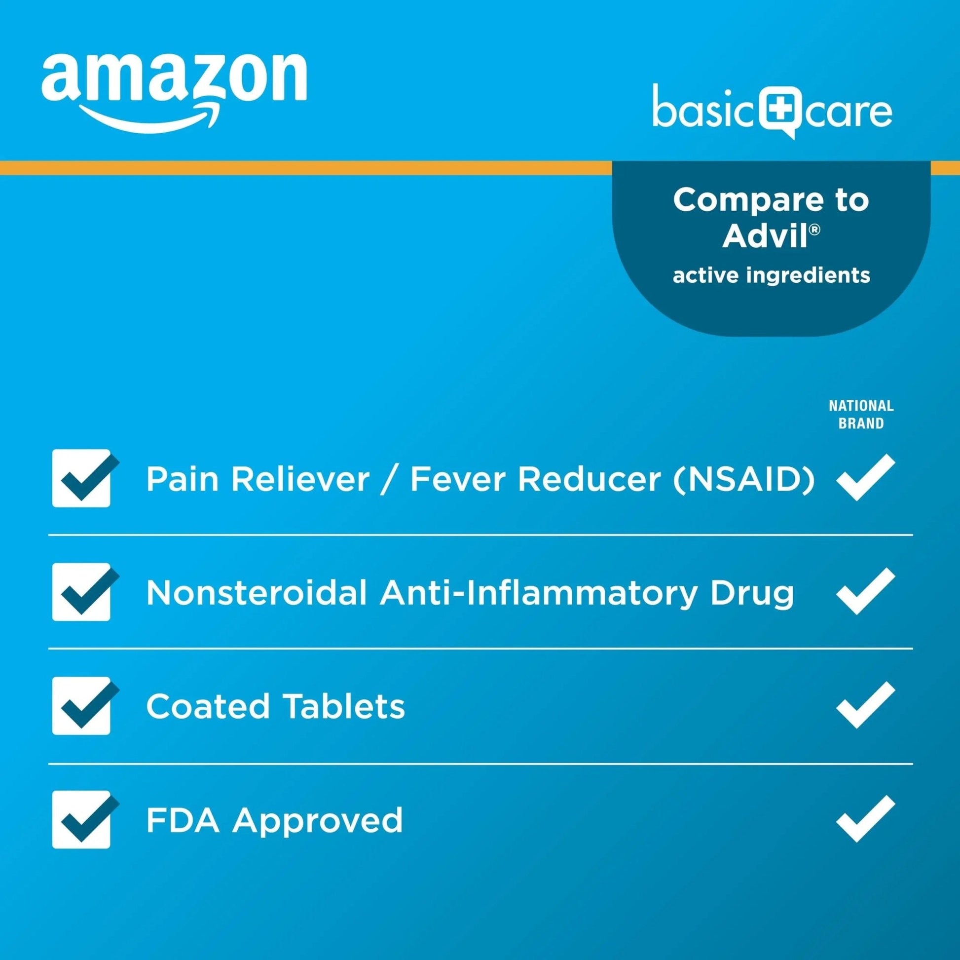 Amazon Basic Care Ibuprofen Tablets, Fever Reducer and Pain Relief from Body Aches, Headache, Arthritis Pain and More, Brown 200 Count - Maple Wellness Supplements