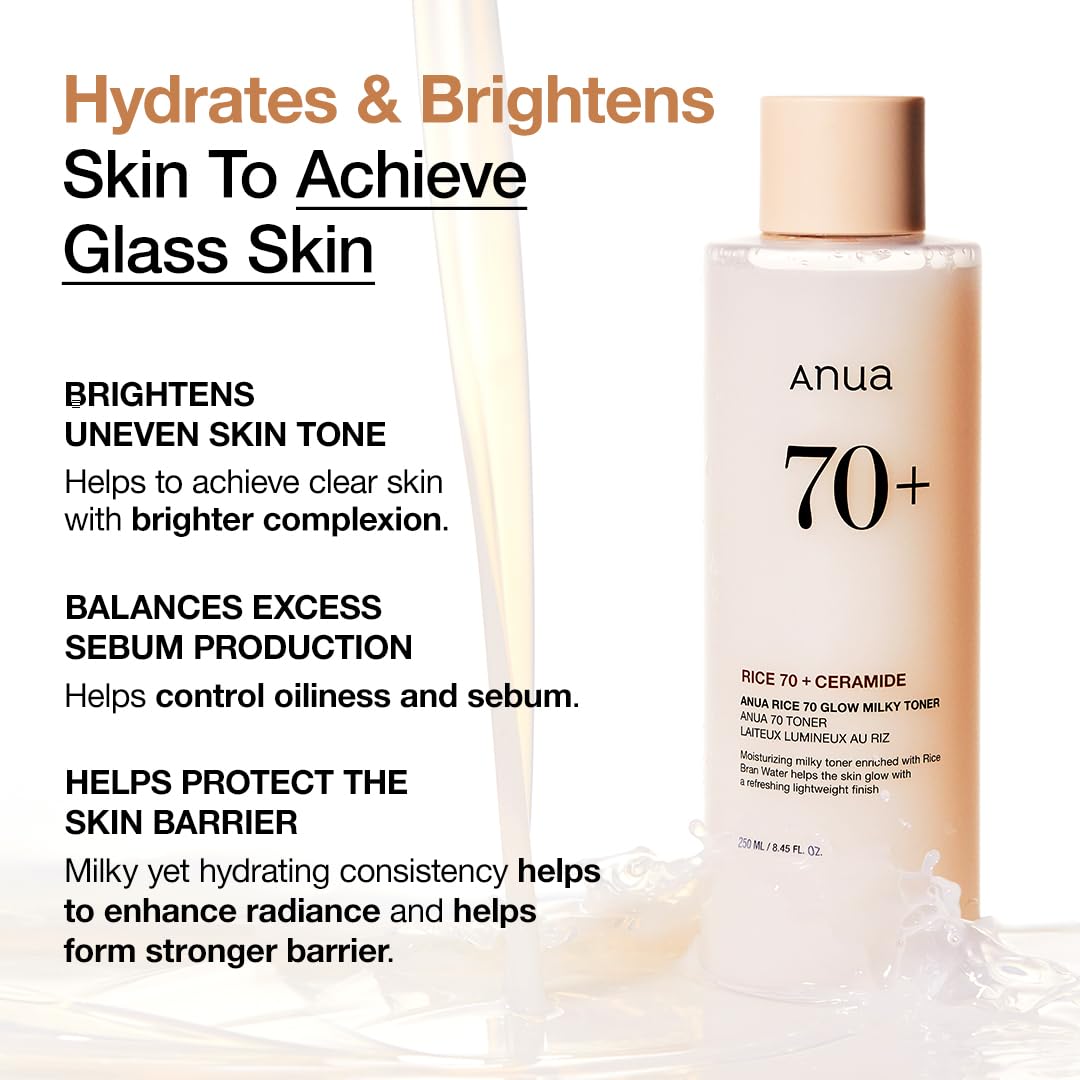 Anua Rice 70 Glow Milky Toner, Glass & Dewy Skin, Hydrating & Barrier Care, Rice Water - Maple Wellness Supplements
